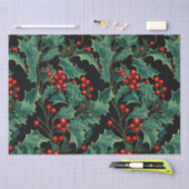 クリスマスホリーの枝とベリー 薄葉紙 (クラフト)