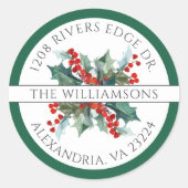 クリスマスホリーアンドベリー差出人住所 ラウンドシール (正面)