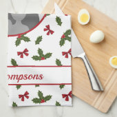 クリスマスホリーアンドボウズカスタム写真テンプレート キッチンタオル (四つ折り)