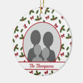 クリスマスホリーアンドボウズカスタム写真テンプレート セラミックオーナメント (左)