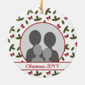 クリスマスホリーアンドボウズカスタム写真テンプレート セラミックオーナメント (裏面)