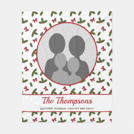 クリスマスホリーアンドボウズカスタム写真テンプレート フリースブランケット