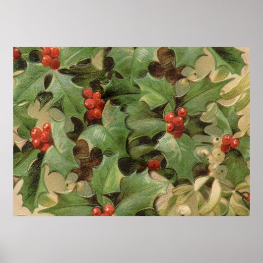 クリスマスホリーアートプリントヴィンテージデザインフローラ ポスター (正面)