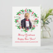 クリスマスホリーウォーターカラーリースホリデーフォト シーズンカード (スタンド正面)