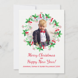 クリスマスホリーウォーターカラーリースホリデーフォト シーズンカード