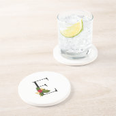 クリスマスホリーエレガントモノグラムレターEラウンド コースター (側面)