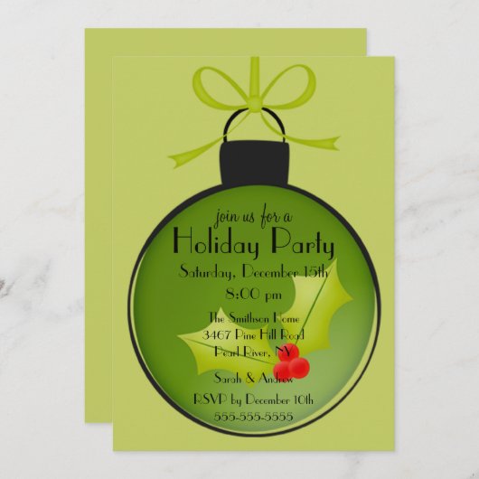 クリスマスホリーオーナメントホリデーパーティ招待状 招待状 (正面/裏面)
