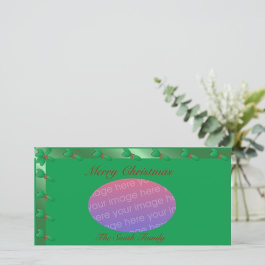 クリスマスホリーカスタマイズ可能フォトカード シーズンカード (スタンド正面)