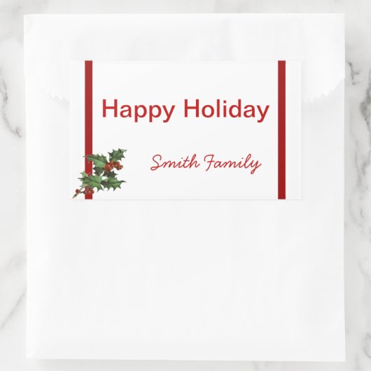 クリスマスホリーギフトラベル付き名前をカスタムする 長方形シール (バッグ)