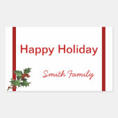 クリスマスホリーギフトラベル付き名前をカスタムする 長方形シール (正面)