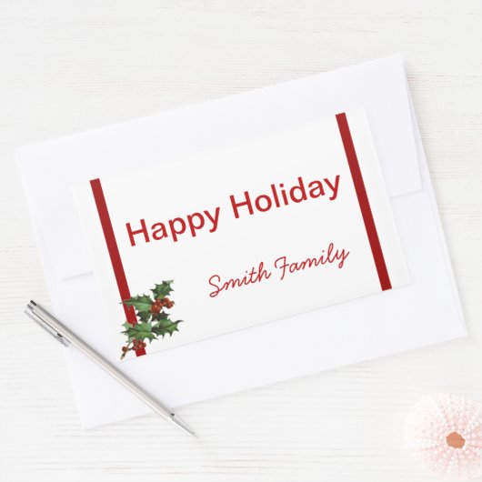 クリスマスホリーギフトラベル付き名前をカスタムする 長方形シール (封筒)