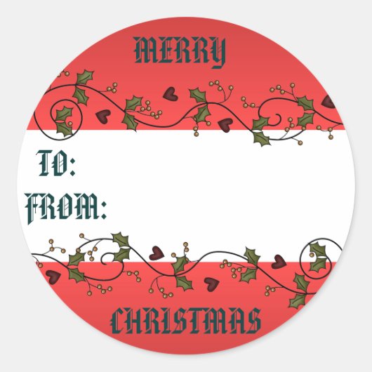 クリスマスホリーギフトラベル ラウンドシール (正面)