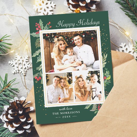 クリスマスホリークラシックベリーの赤グリーン3写真 シーズンカード