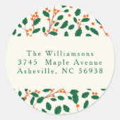 クリスマスホリーグリーンカスタムリー差出人住所 ラウンドシール (正面)