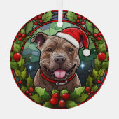 クリスマスホリーサンタ(犬)スタッフォードテリアドッグ ガラスオーナメント (裏面)