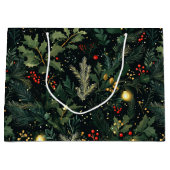 クリスマスホリーダークウィンターホリデーリーフ ラージペーパーバッグ (正面)
