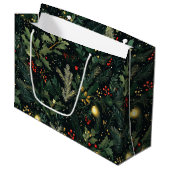 クリスマスホリーダークウィンターホリデーリーフ ラージペーパーバッグ (正面アングル)