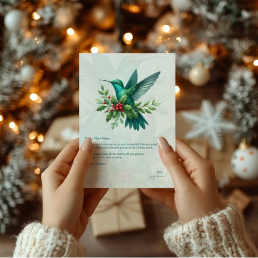 クリスマスホリーハミングバードサンキューカード サンキューカード