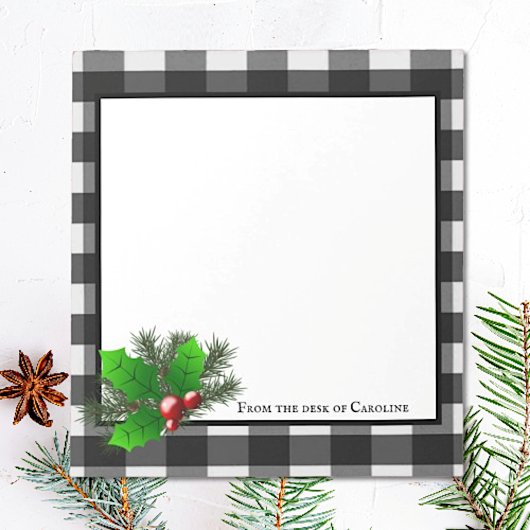 クリスマスホリーバッファロープレイドパーソナライズされたメモ ノートパッド