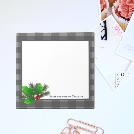 クリスマスホリーバッファロープレイドパーソナライズされたメモ ノートパッド