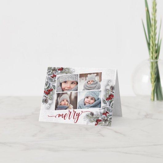クリスマスホリーパイン素朴フォトホリデーカード シーズンカード (正面)