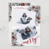クリスマスホリーパイン素朴フォトホリデーカード シーズンカード (正面/裏面)
