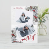 クリスマスホリーパイン素朴フォトホリデーカード シーズンカード (スタンド正面)