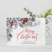 クリスマスホリーパイン素朴ホリデーグリーティングカード シーズンカード (スタンド正面)