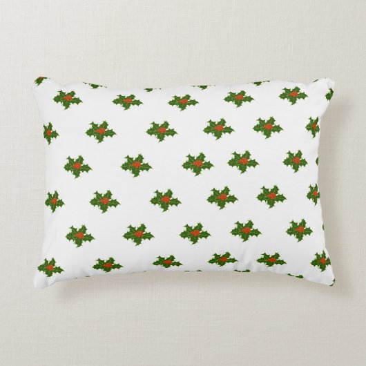 クリスマスホリーパターン丸い枕 アクセントクッション (正面)