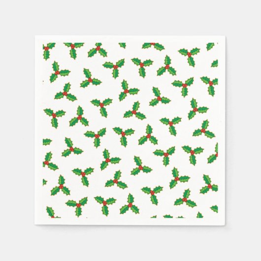 クリスマスホリーパターン スタンダードカクテルナプキン (正面)