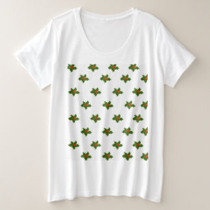 クリスマスホリーパターン プラスサイズTシャツ