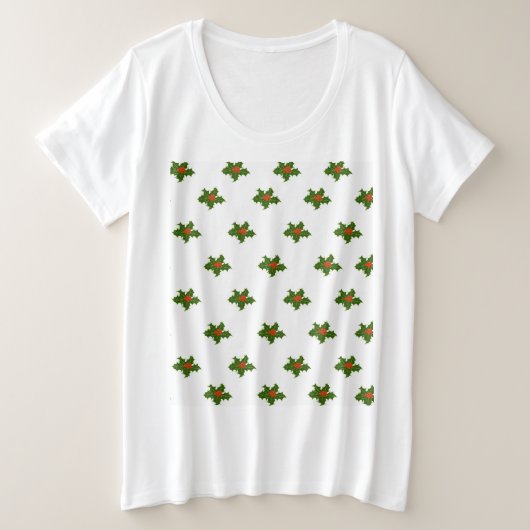 クリスマスホリーパターン プラスサイズTシャツ (デザイン正面)