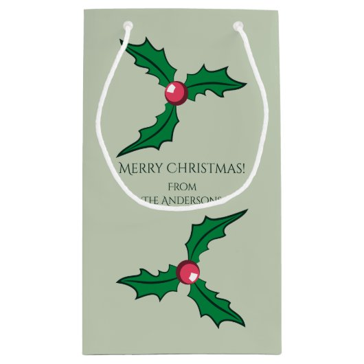 クリスマスホリーパーソナライズされた スモールペーパーバッグ (裏面)
