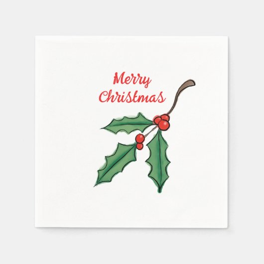 クリスマスホリーパーティー紙ナプキンス スタンダードカクテルナプキン (正面)
