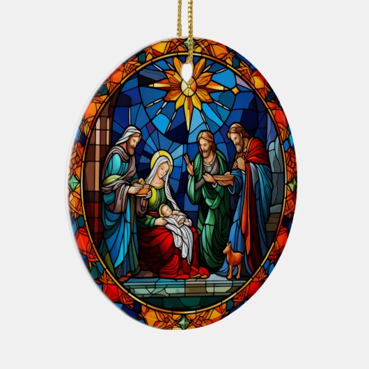 クリスマスホリーファミリーステンドグラススタイル セラミックオーナメント (右)