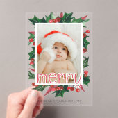 クリスマスホリーフォトカパーソナライズされたード アクリル招待状 (インサイチュ (ポータブル))