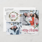 クリスマスホリーフォト樺の木バークホリデーグリーティング ポストカード (正面/裏面)