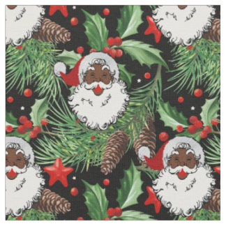 クリスマスホリーブラックサンタクロース ファブリック