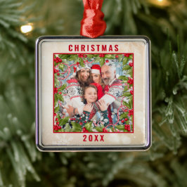 クリスマスホリーブランチフォトペーターオーナメント メタルオーナメント