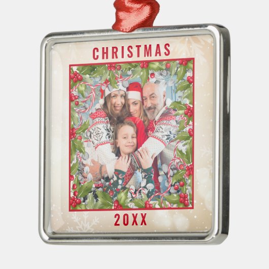 クリスマスホリーブランチフォトペーターオーナメント メタルオーナメント (左)