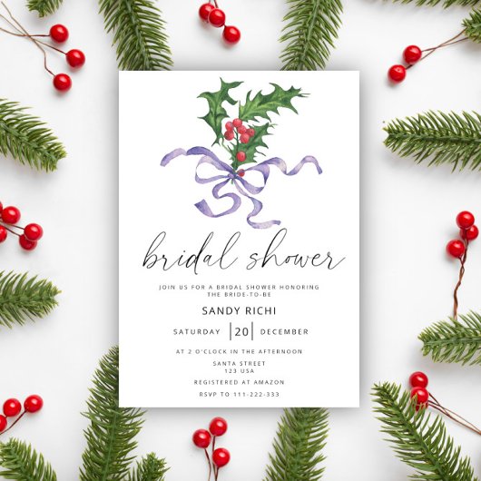 クリスマスホリーブランチブライダルシャワー 招待状