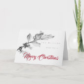 クリスマスホリーブランチ鉛筆アートスケッチ エレガント カード (正面)