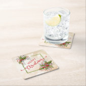 クリスマスホリーブランチ スクエアペーパーコースター (インサイチュ)