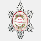 クリスマスホリーブランチ スノーフレークピューターオーナメント (右)