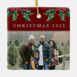 クリスマスホリーベリシンプルーカスタムズフォトレッド セラミックオーナメント