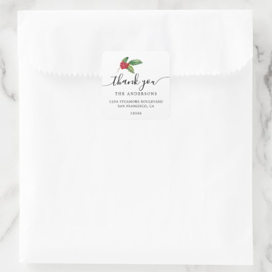 クリスマスホリーベリーありがとう差出人住所 スクエアシール (バッグ)