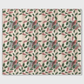 クリスマスホリーベリーと鳥 ラッピングペーパー (フラット)