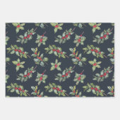 クリスマスホリーベリーの枝葉と ラッピングペーパーシート (正面)