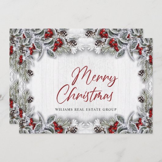 クリスマスホリーベリーグリーティ企業のング素朴 シーズンカード (正面/裏面)