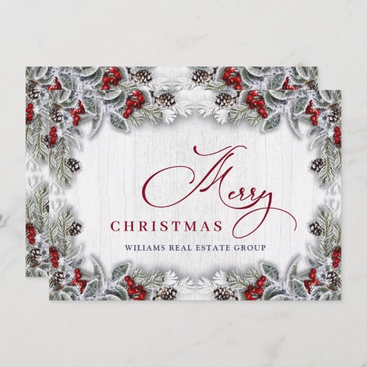 クリスマスホリーベリーグリーティ素朴ング企業の シーズンカード (正面/裏面)